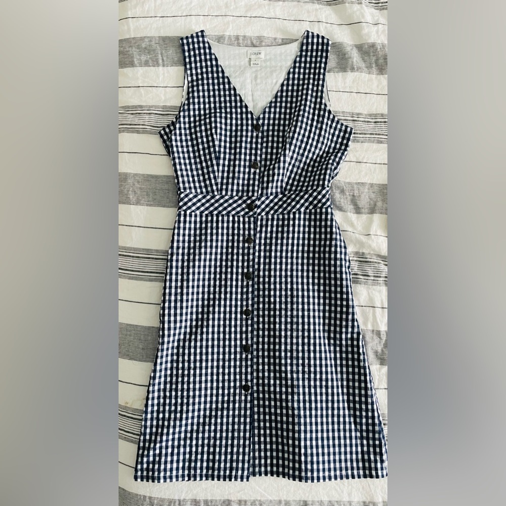 J. Crew Navy and White Checkerboard Print Dress